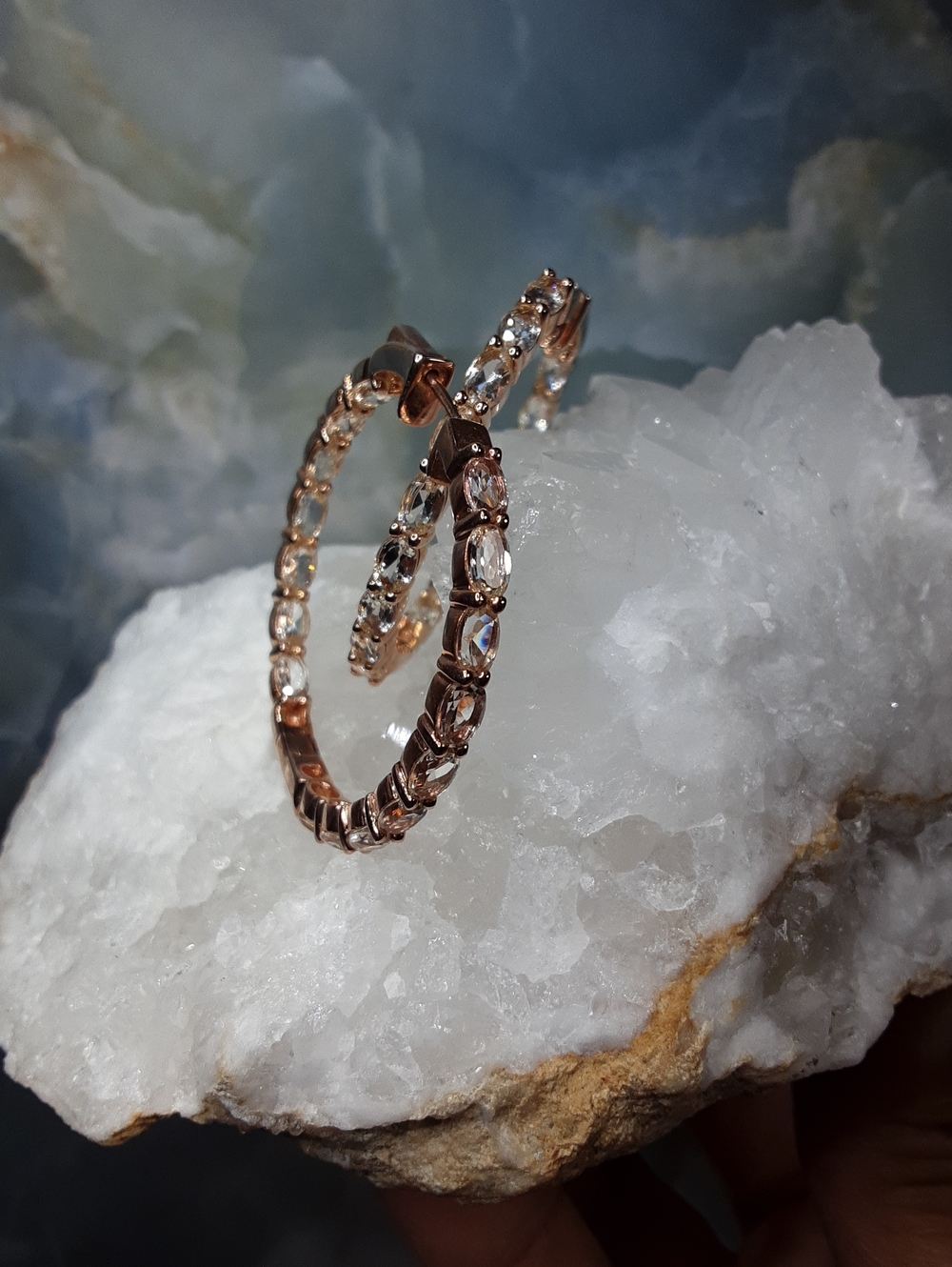 925, Rose Gold Over Sterling, Morganite Hoop Earrings.